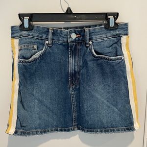 ZARA DENIM SKIRT WITH YELLOW & WHITE STRIPE